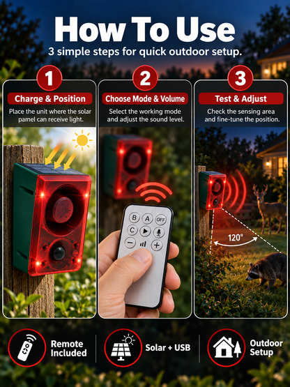 🚨 Solar-Powered Outdoor Motion Alarm – Remote-Controlled Farm & Garden Security Siren
