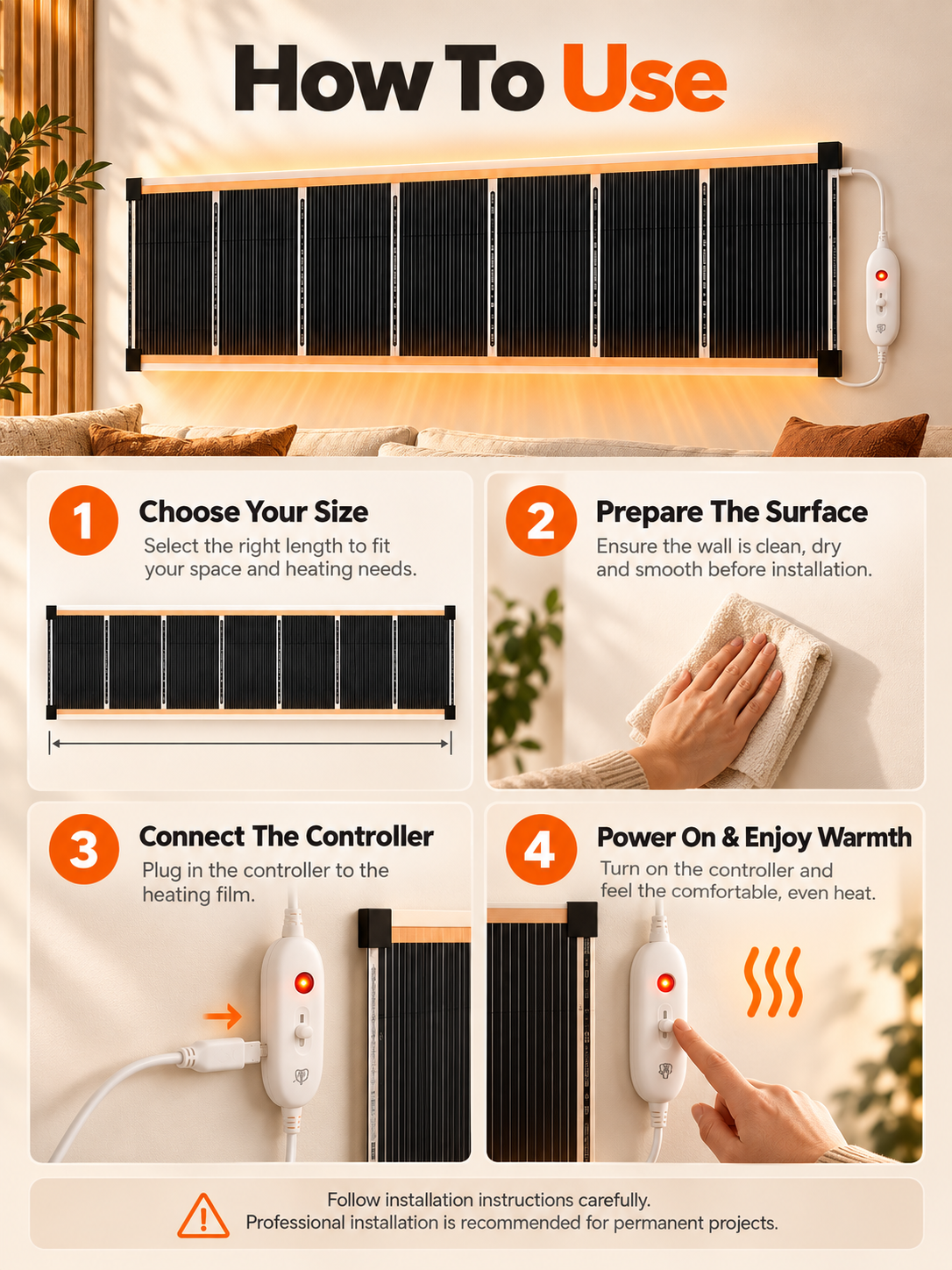 🔥3-Second Rapid Heating Honeycomb Graphene Far-Infrared Ceramic Wall Heater – Low Noise & Energy Efficient Indoor Wall Mount Heater