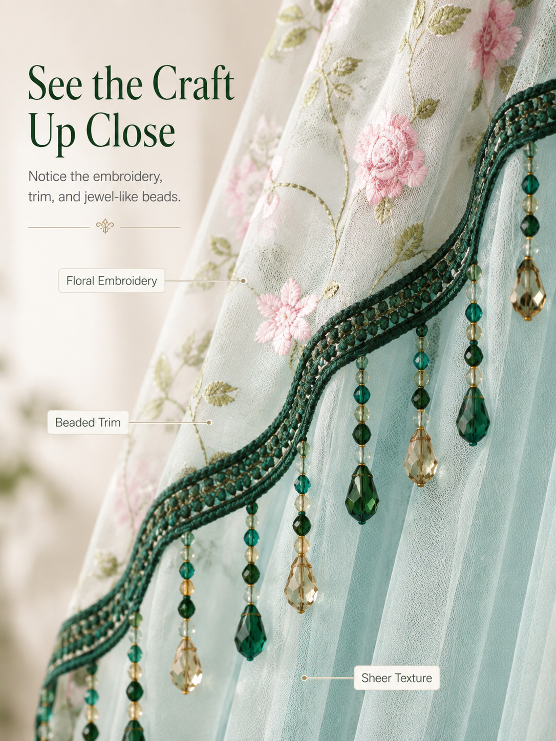 🌸 Extra-Wide Embroidered Beaded Doorway Curtain