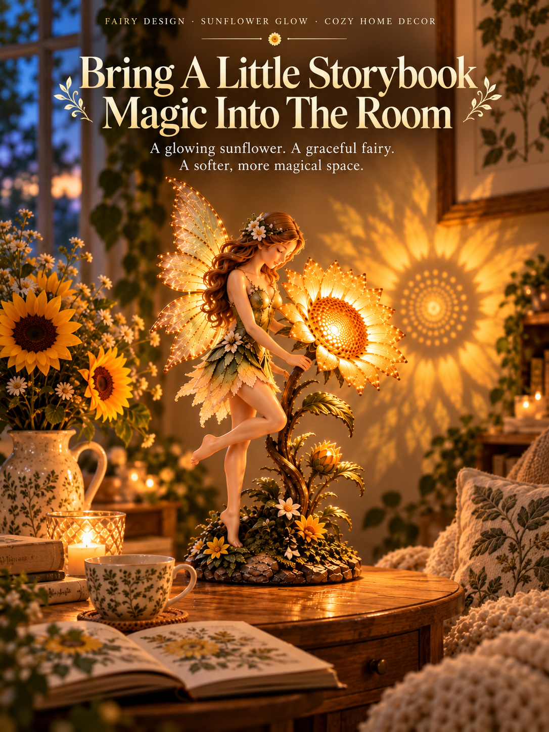 🧚 Enchanted Sunflower Fairy Lamp – Warm Glow Fantasy Table Decor
