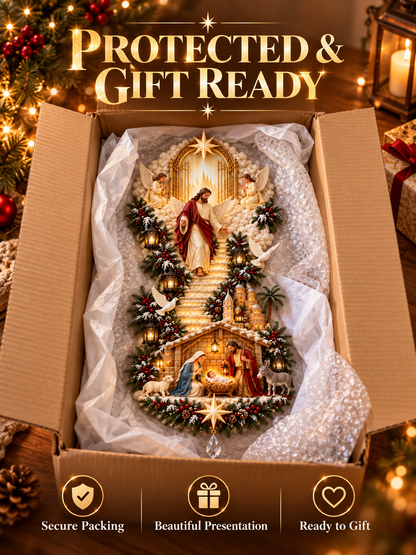✨ Jesus Light of Heaven Christmas Wall Hanging | Illuminated Nativity Stairway Decor ✝️