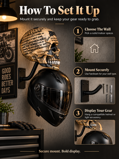 💀 Motorcycle Skull Helmet Holder – Garage Display Wall Mount