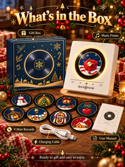 🎄 Christmas Mini Vinyl Music Player – Magnetic Fridge Frame with 9 Records