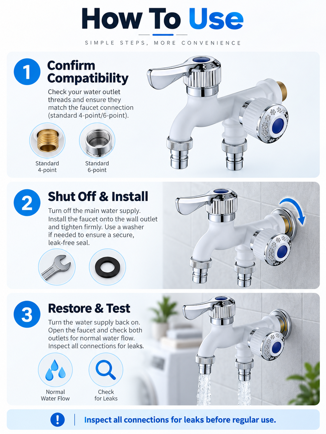 💧 Dual-Outlet Faucet – Two Independent Water Connections for Laundry, Garden & Everyday Cleaning
