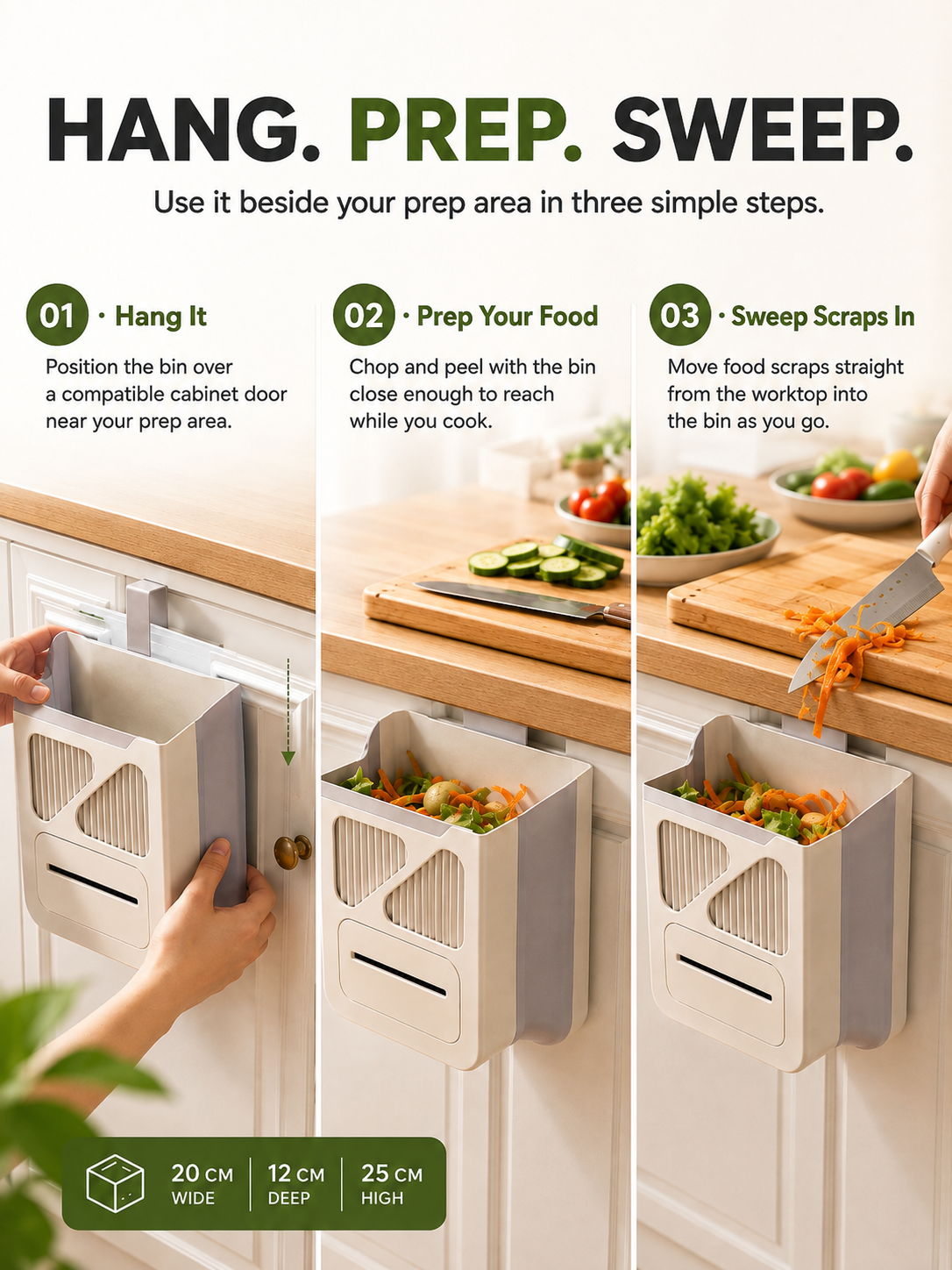 🥕 Hanging Kitchen Trash Bin – Cleaner Countertop Scrap Bin