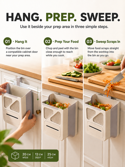 🥕 Hanging Kitchen Trash Bin – Cleaner Countertop Scrap Bin