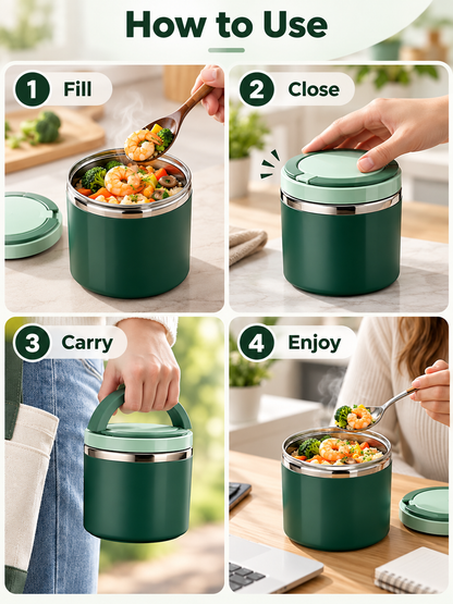 Stainless Steel Insulated Lunch Box with Handle – Leakproof Stackable Food Container for Office, School & Travel