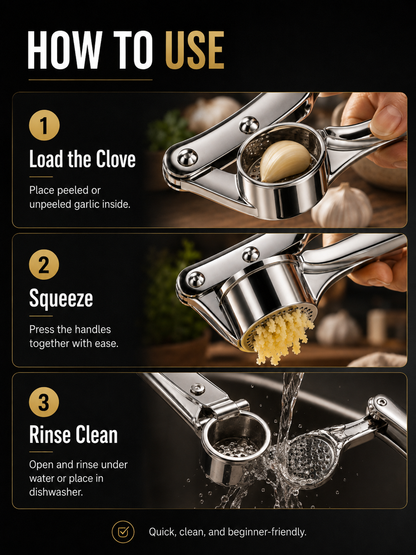 🧄 Heavy-Duty Stainless Steel Garlic Press – Fresh Minced Garlic in Seconds