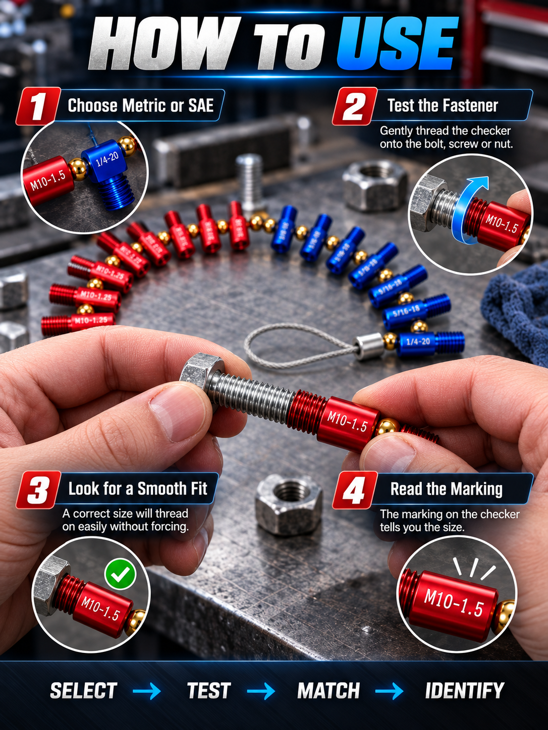 🔩 26-Piece Nut & Bolt Thread Gauge – Metric & SAE Size Checker