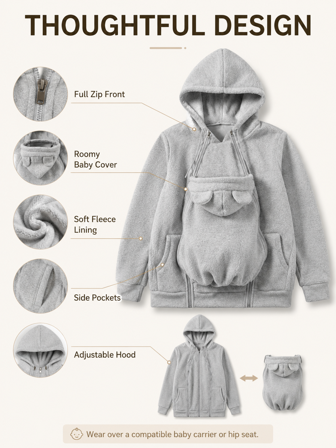 🧥Parent & Baby Fleece-Lined Carrier Cover Hoodie