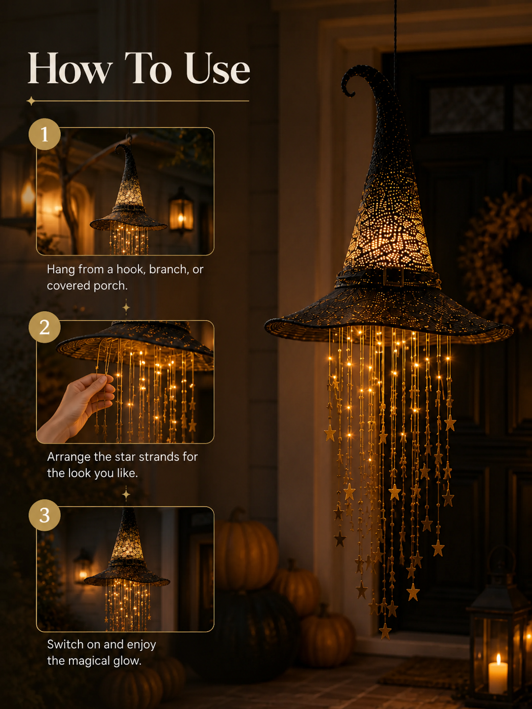 Lighted Witch Hat Hanging Chime
