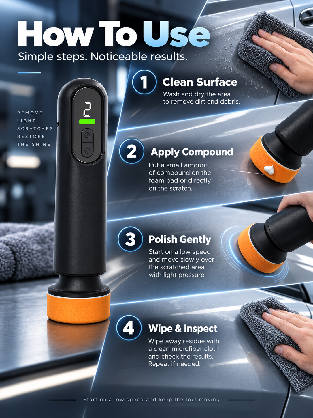🚗 Cordless 3-Speed Car Polisher – 12,000 RPM Deluxe Scratch & Shine Detailing Kit