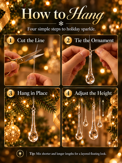 🎄 Christmas Crystal-Look Teardrop Ornaments – Sparkling Hanging Decorations for Christmas Trees & Holiday Decor
