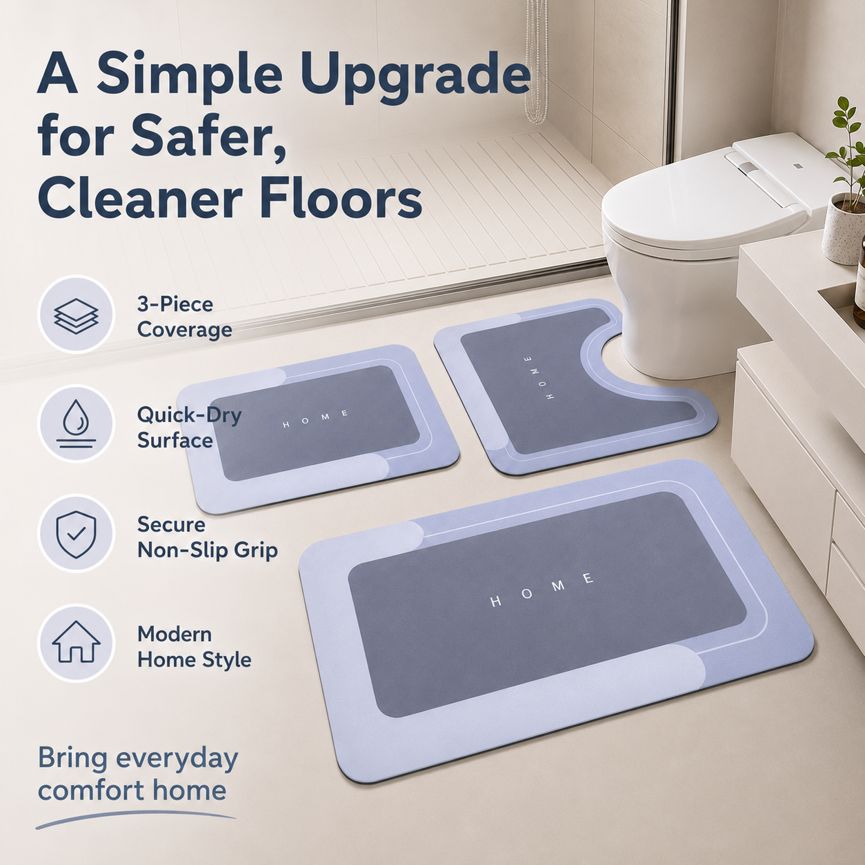 🛁 3-Piece Anti-Slip Bathroom Mat Set