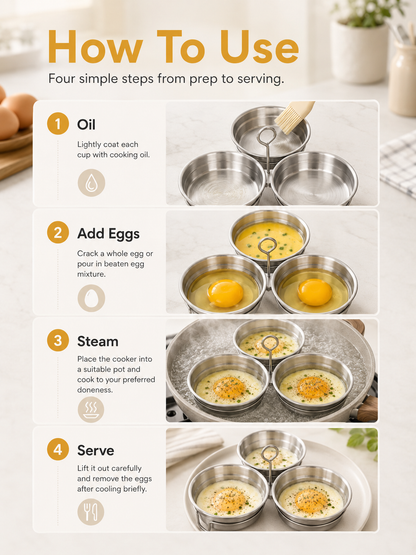 🍳 3-Cup Stainless Steel Egg Steamer