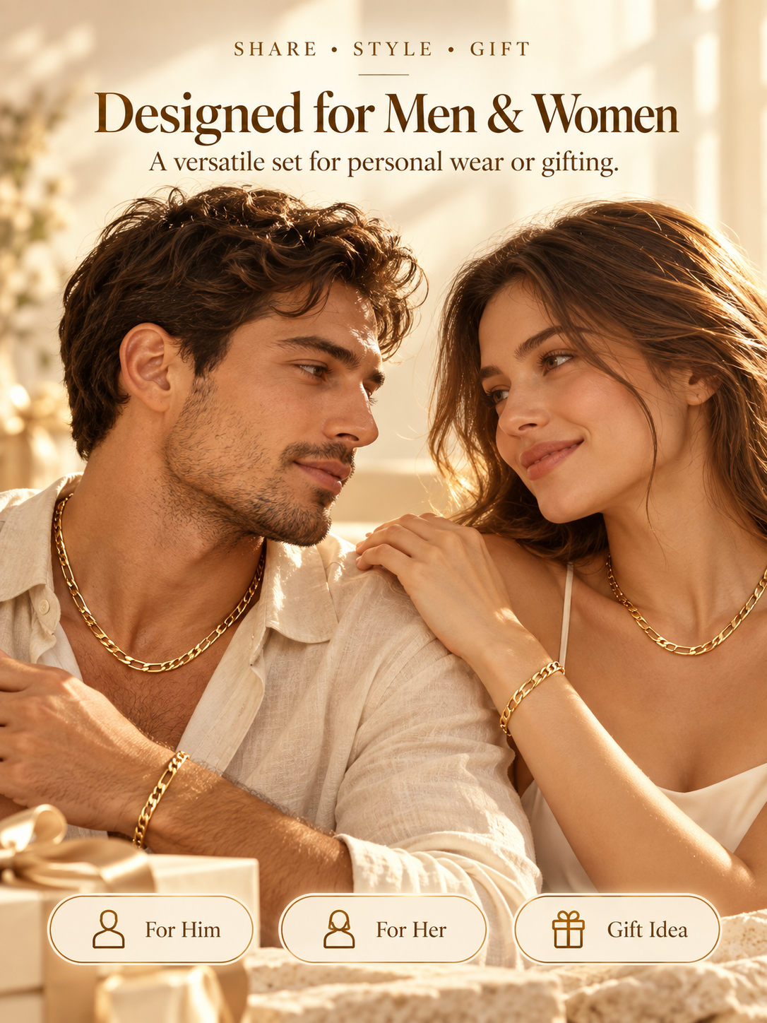 Elegant 2-Piece 18K Gold Jewelry Set – Bracelet & Necklace for Men & Women