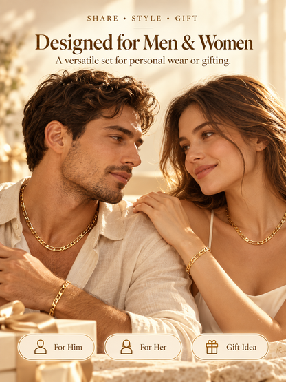 Elegant 2-Piece 18K Gold Jewelry Set – Bracelet & Necklace for Men & Women