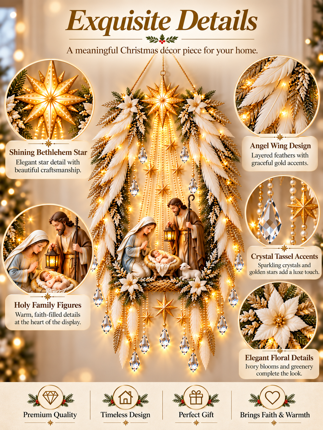 Angel Wings Nativity Light | Illuminated Christmas Wall Decor