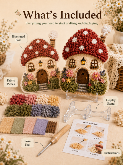 🔥Last Day 48% OFF - ✨🧘Relaxing & Beginner-Friendly-✨Whimsical Village 3D Fabric Poke Art Kit