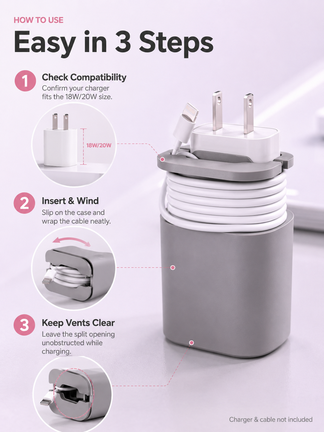 2-in-1 Silicone Charger Protective Case (with Cable Storage)