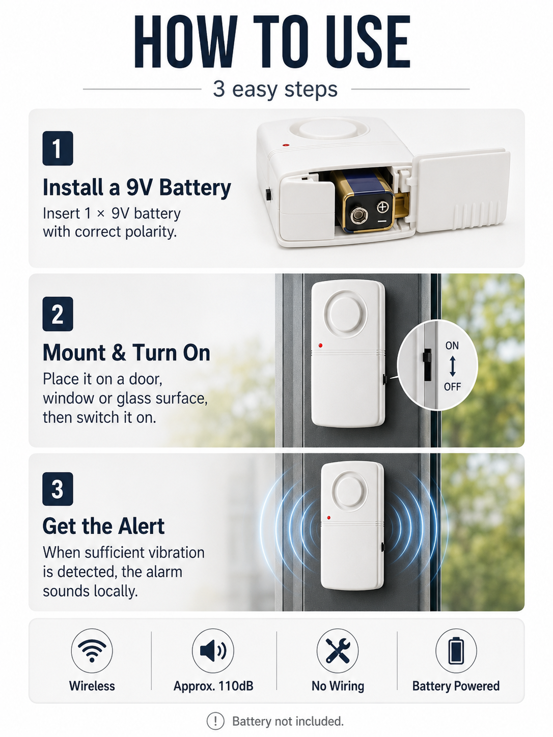 🚨 Wireless Door & Window Vibration Alarm – Smart Home Security Sensor