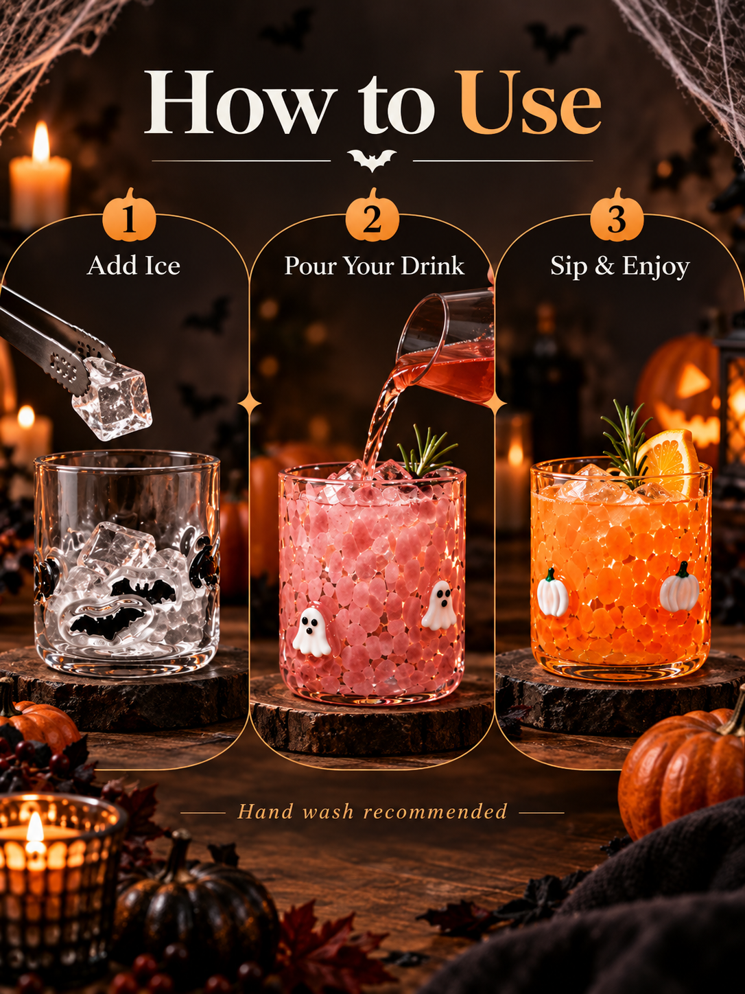 🎃 Festive 3D Appliqué Glass Tumbler – Halloween & Christmas Holiday Drinkware