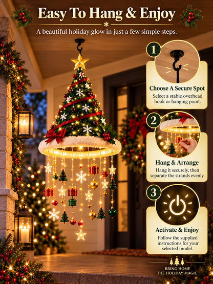 🎄 Lighted Christmas Hanging Chandelier – Tree & Santa Hat Holiday Décor