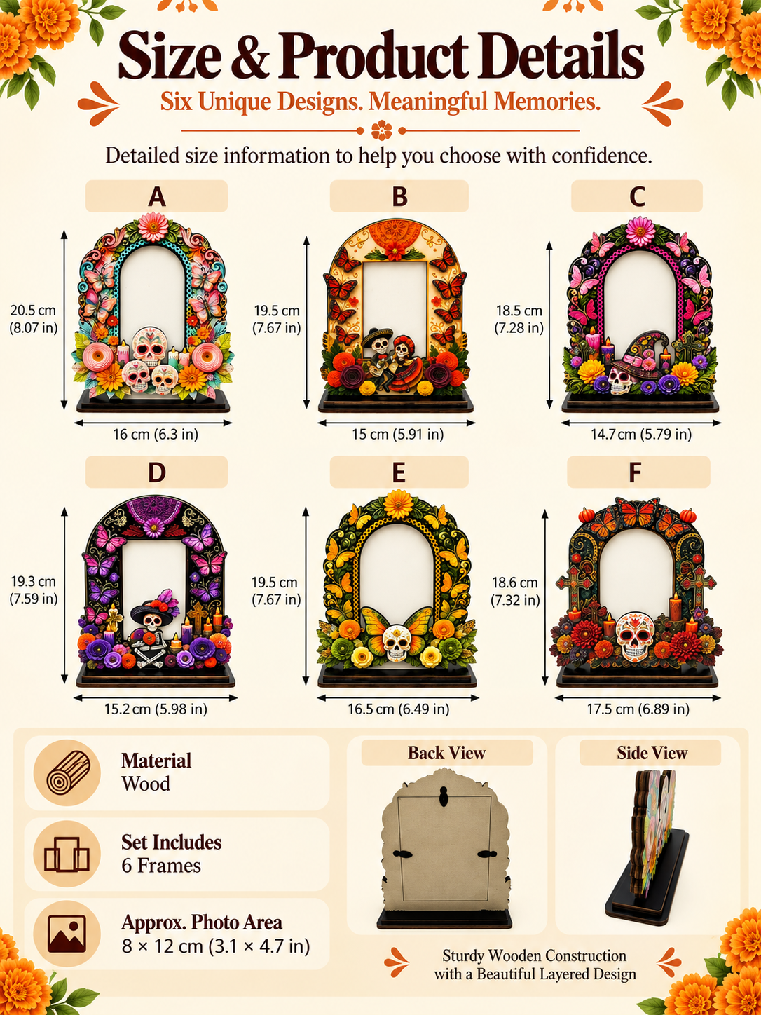 💀 Day of the Dead Wooden Photo Frame – Colorful Memorial Tabletop Décor