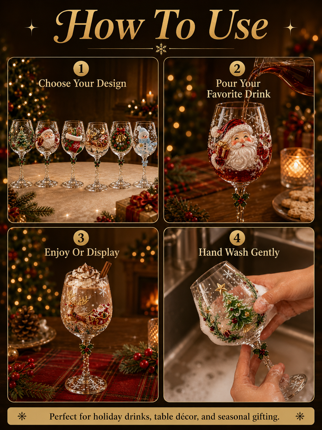 🎄 3D Christmas Collectible Stemmed Glass – 6 Festive Designs