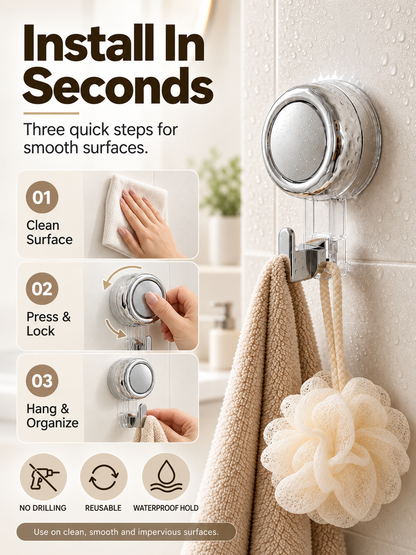 Suction Cup Hooks for Shower | Waterproof No Drill Wall Hooks
