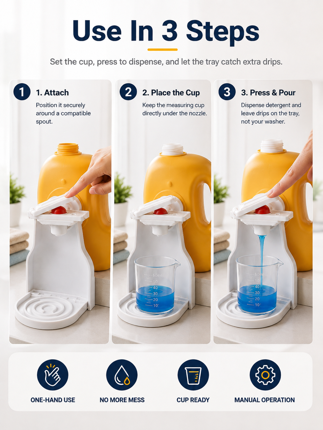 🧺 No-Drip Laundry Detergent Dispenser Cup Holder & Drip Tray