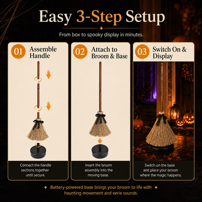 🧹 Animated Witch Broom Halloween Decor