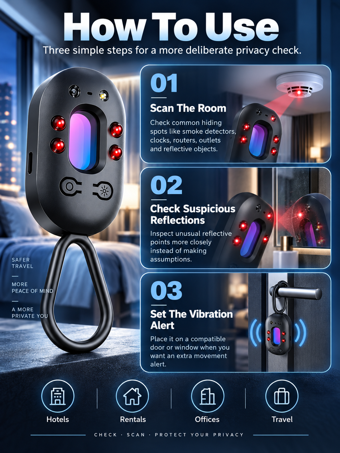 🕵️ Portable Hidden Camera Detector – Infrared Anti-Spy Privacy Scanner