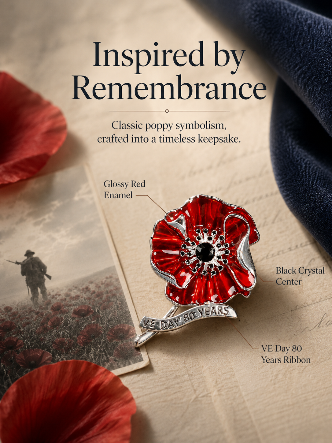 VE Day 80 Poppy Brooch | Limited Edition Anniversary Keepsake