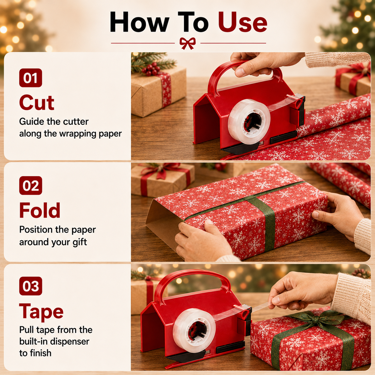 🎁 Buy 1 Get 2 Free – 2-in-1 Wrapping Cutter & Tape Dispenser