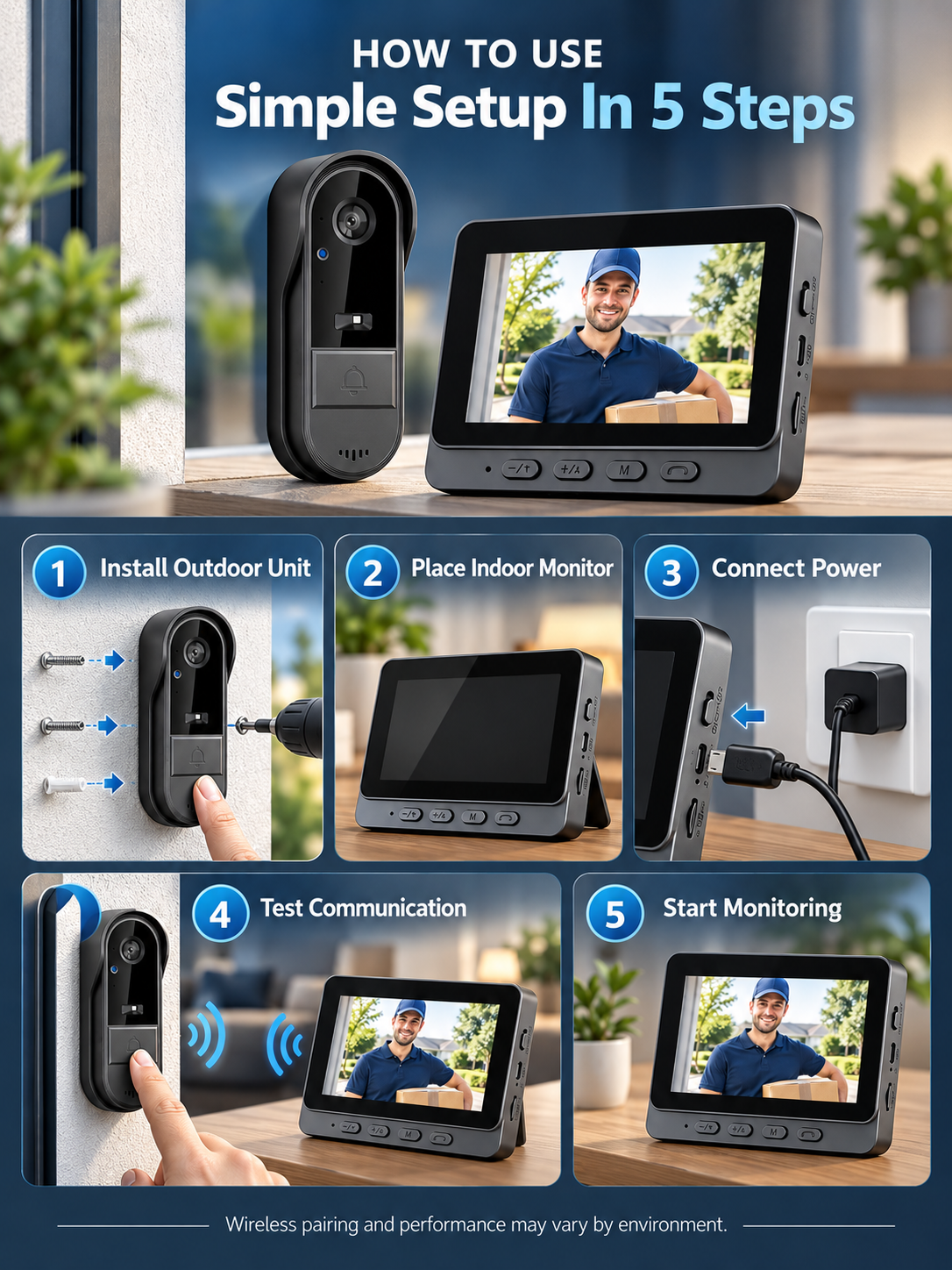 🚪Wireless Video Doorbell with Indoor Display