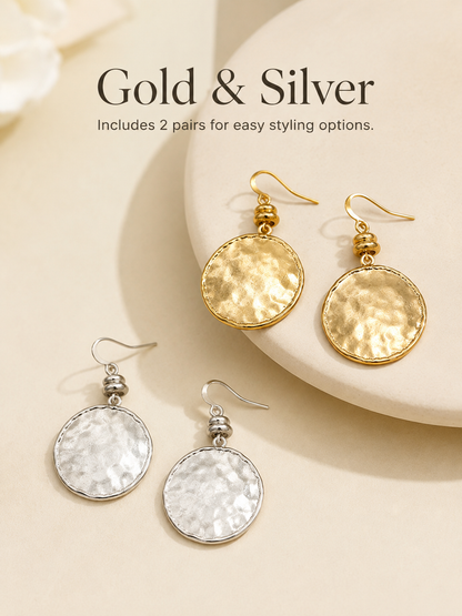 💫Vintage Hammered Metal Drop Earrings– Lightweight Geometric Statement Jewellery ✨