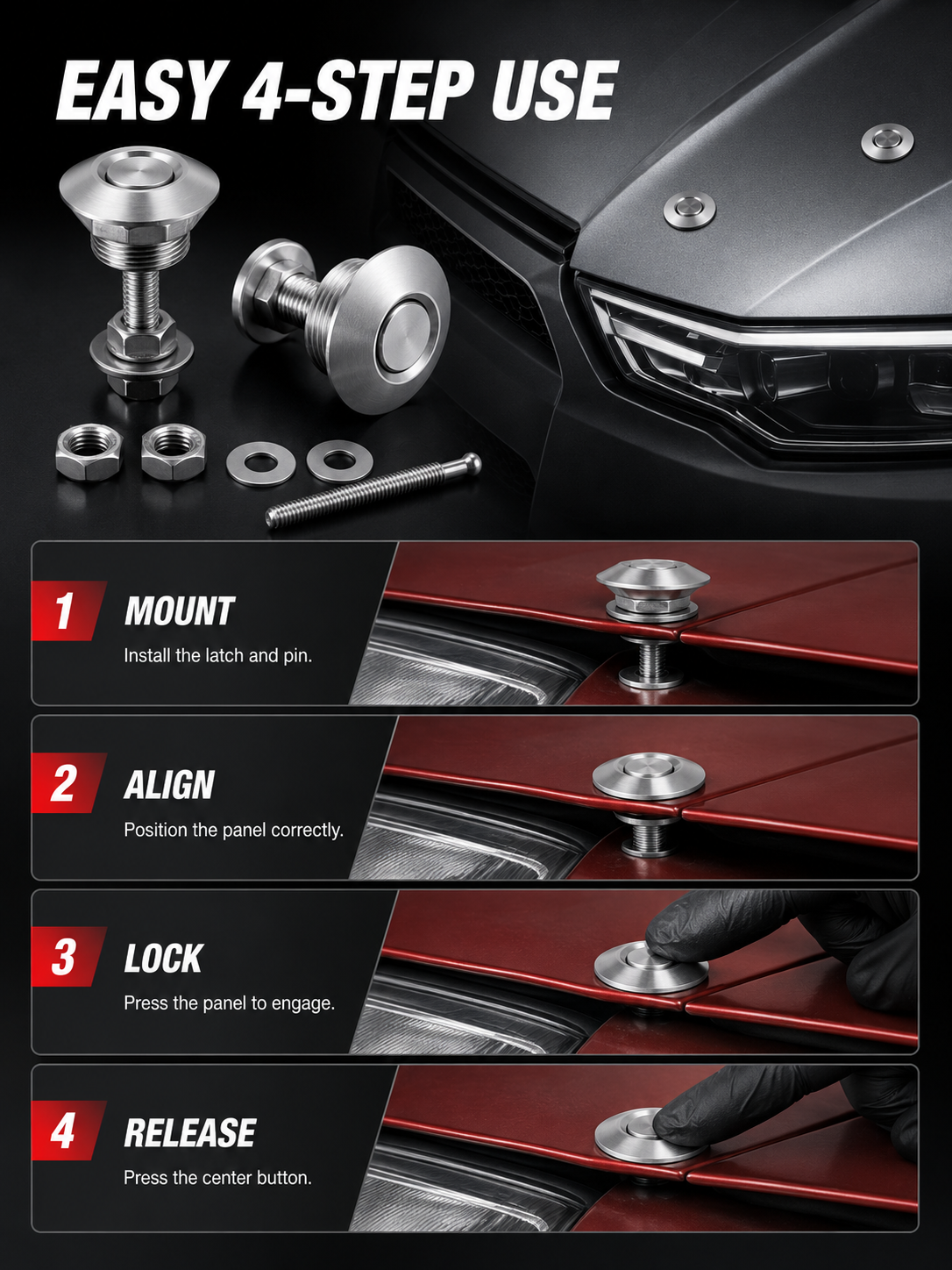 ⚙️Push-Button Quick-Release Hood Latch