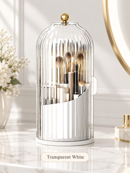 💄 360° Rotating Makeup Brush Organizer – Dustproof Covered Cosmetic Storage Holder