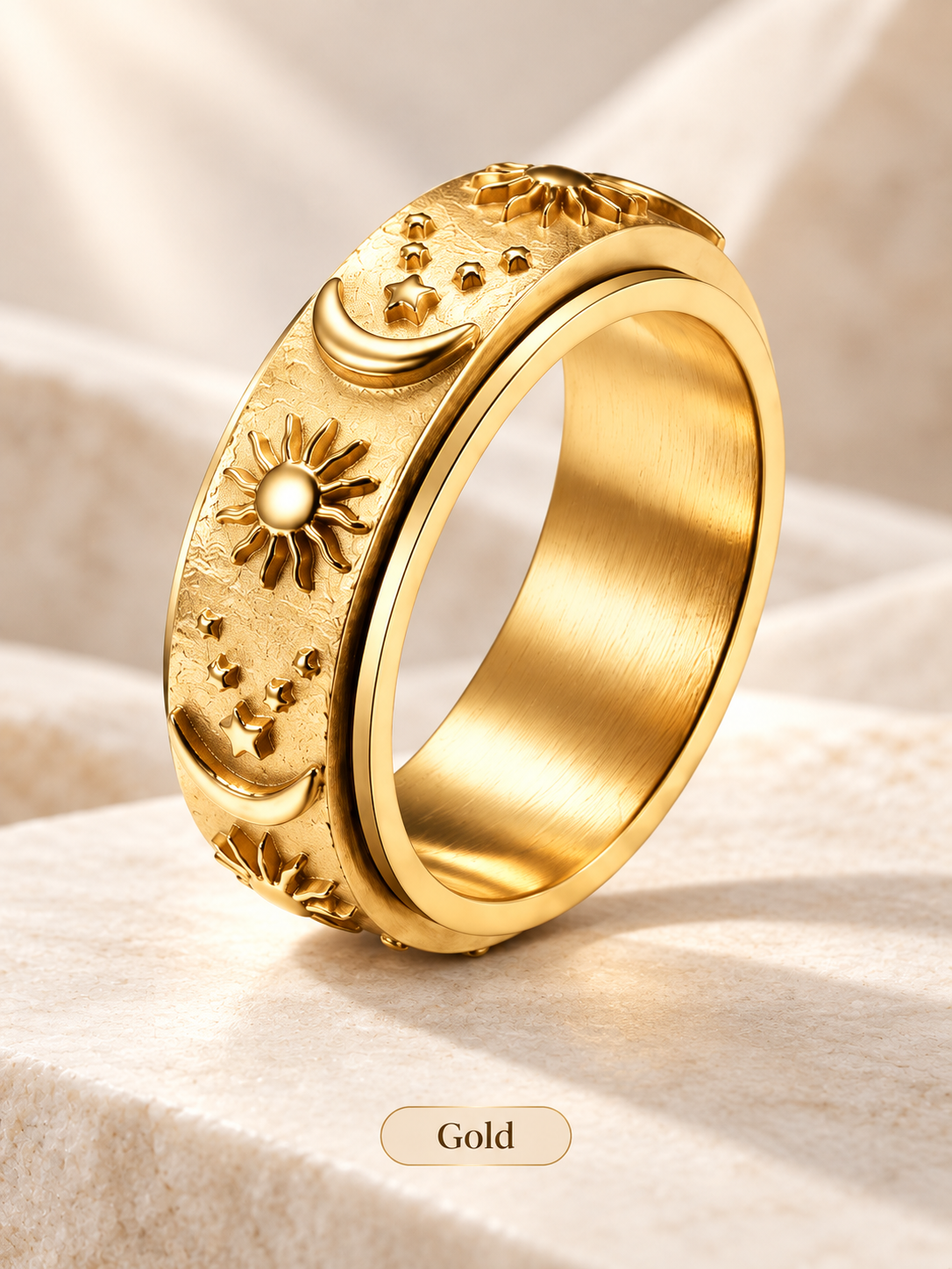 💍Sun‑Moon‑Star Embossed Rotating Spinner Ring Collection