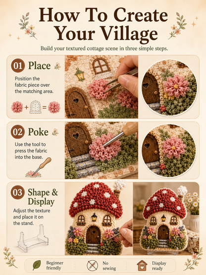 🔥Last Day 48% OFF - ✨🧘Relaxing & Beginner-Friendly-✨Whimsical Village 3D Fabric Poke Art Kit