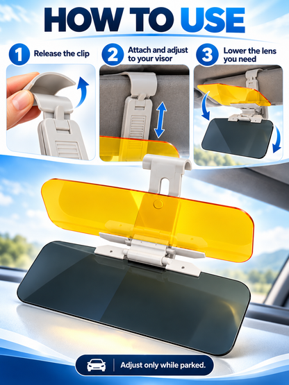 ☀️ 2-in-1 Day & Night Anti-Glare Car Visor Extender – Adjustable Dual-Lens Driving Shield