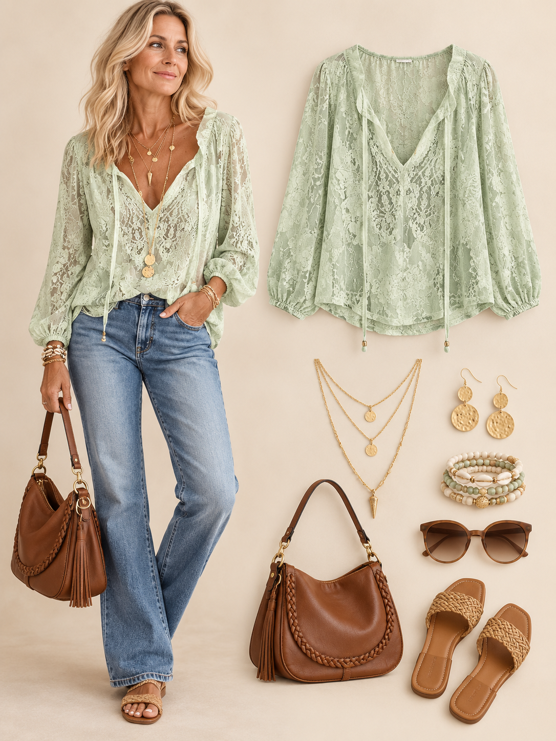 🌷Elegant Lace Drawstring Blouse – Feminine V-Neck & Relaxed Fit