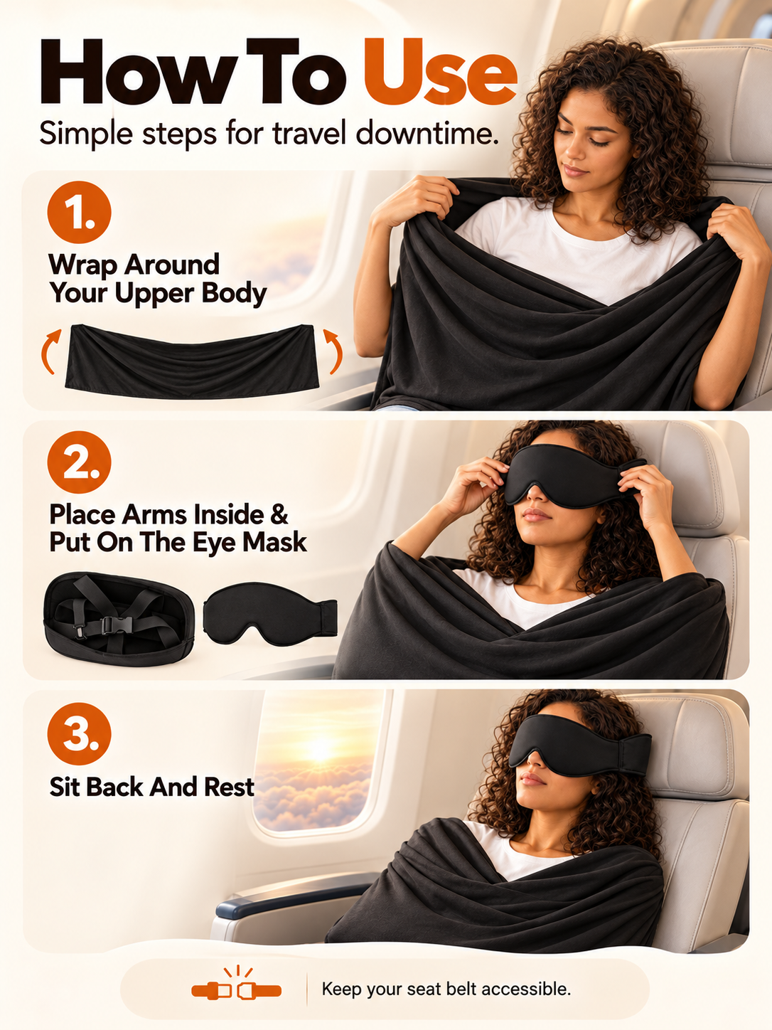 ✈️ Arm-Wrapping Travel Sleep System – Wraparound Comfort & Eye Coverage