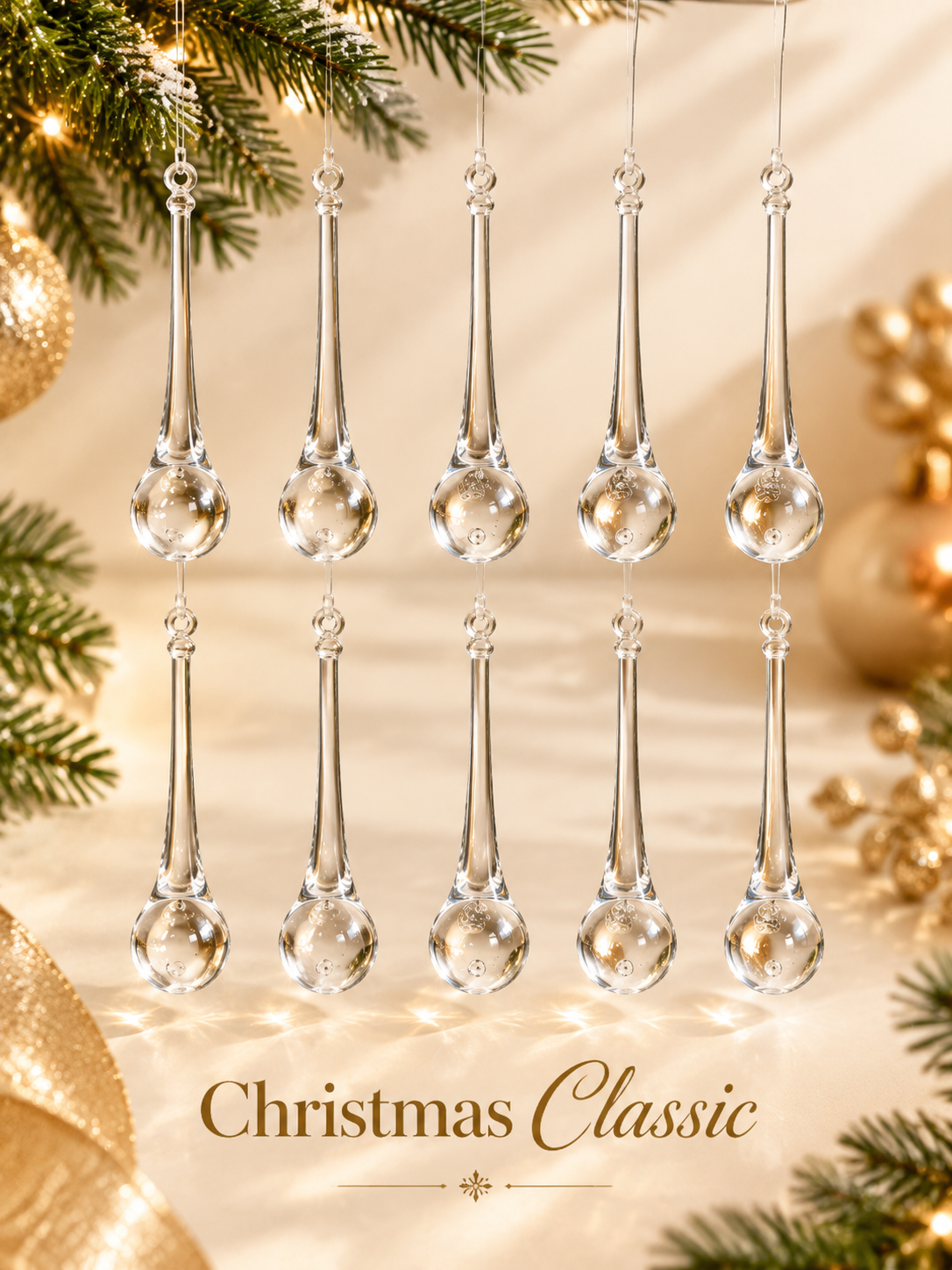 🎄 Christmas Crystal-Look Teardrop Ornaments – Sparkling Hanging Decorations for Christmas Trees & Holiday Decor