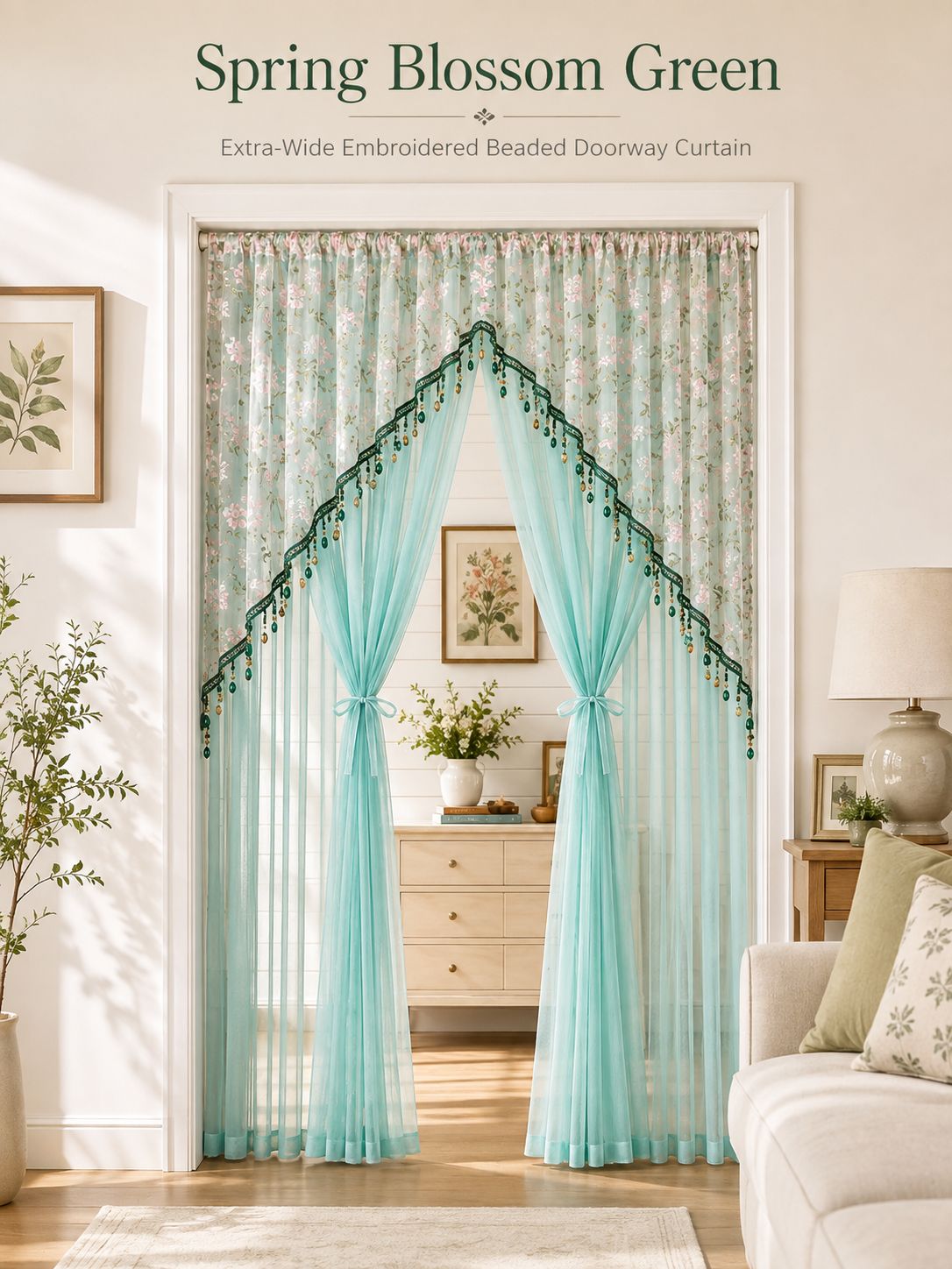 🌸 Extra-Wide Embroidered Beaded Doorway Curtain