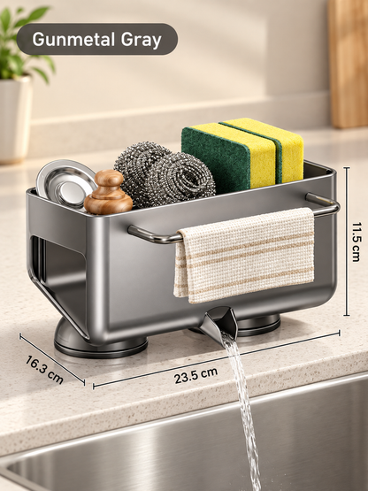 🧽 Auto-Draining Sink Sponge Holder – No-Drill Suction Cup Kitchen Organizer