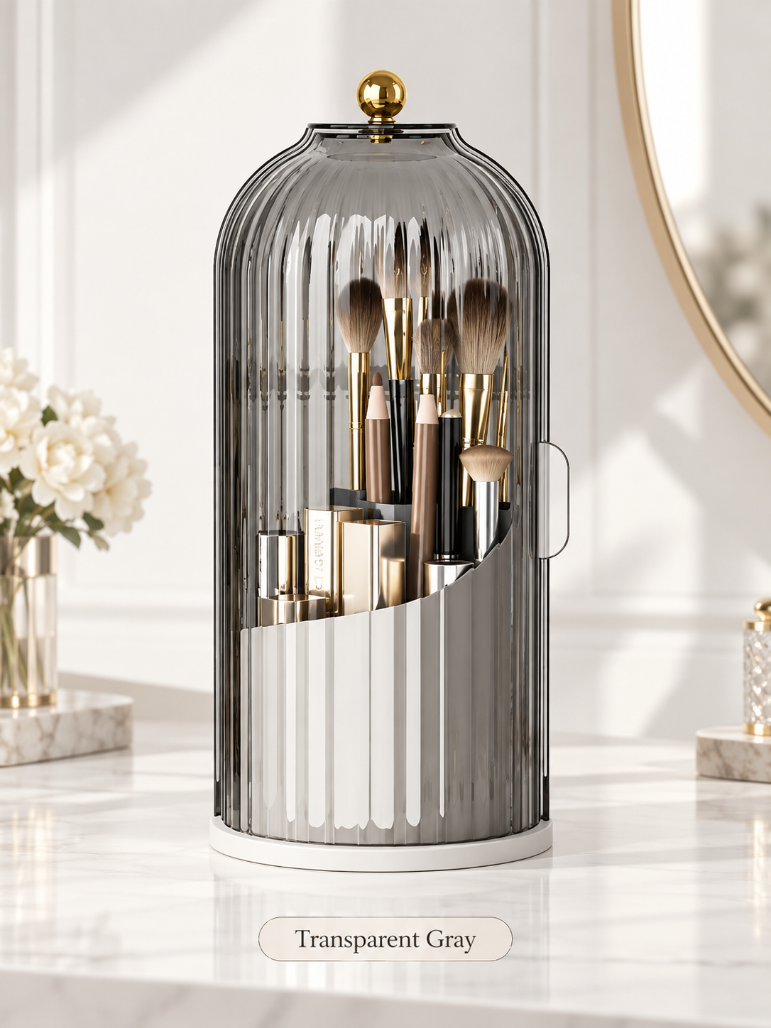 💄 360° Rotating Makeup Brush Organizer – Dustproof Covered Cosmetic Storage Holder