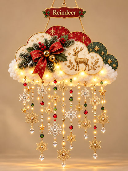 🎄 Angelic Christmas Cloud Light – Magical Santa & Reindeer Hanging Holiday Decoration