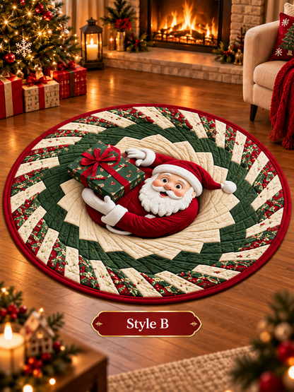 🎄 3D Christmas Optical Illusion Round Rug – Festive Crystal Velvet Holiday Floor Mat
